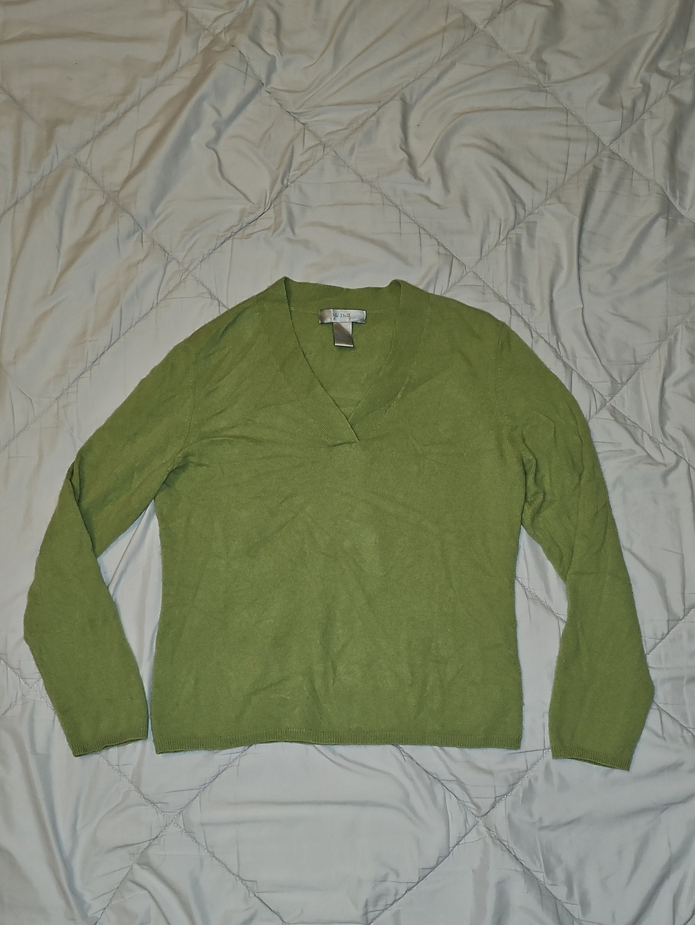 Mc Duff Cashmere Sweater Green 90s Pullover V-neck Long Sleeve